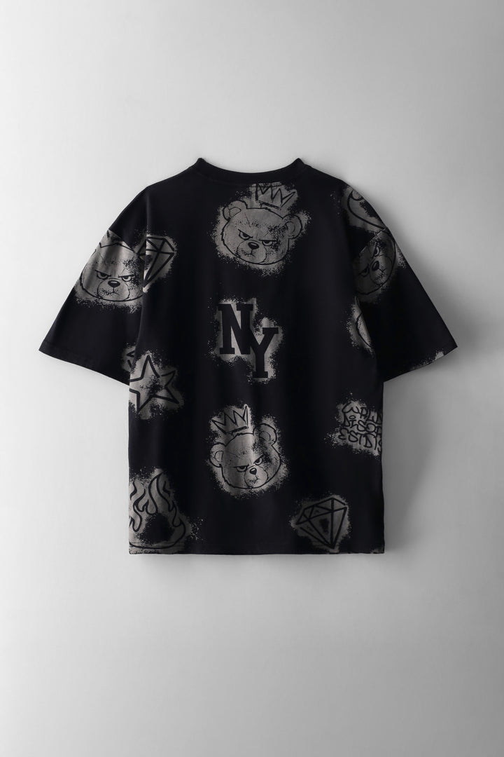 Boys Nyc Grafitti Oversized T-Shirt - Black