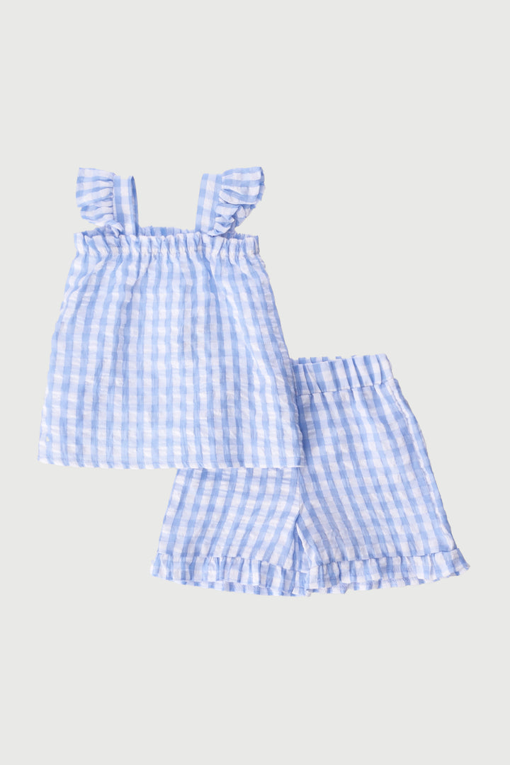 Baby Girls Stripe With Frill Seersucker Set - Blue