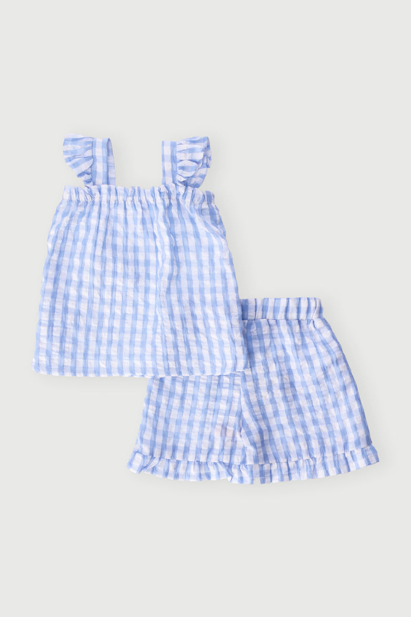 Baby Girls Stripe With Frill Seersucker Set - Blue