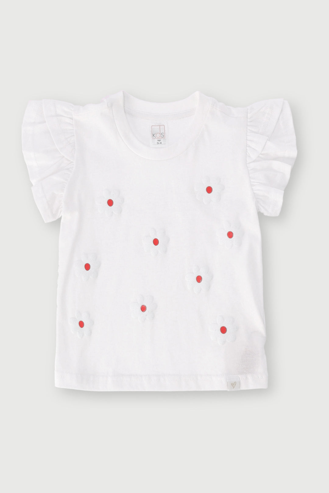 Pre-Girls Daisy Puff Frill Tee - White