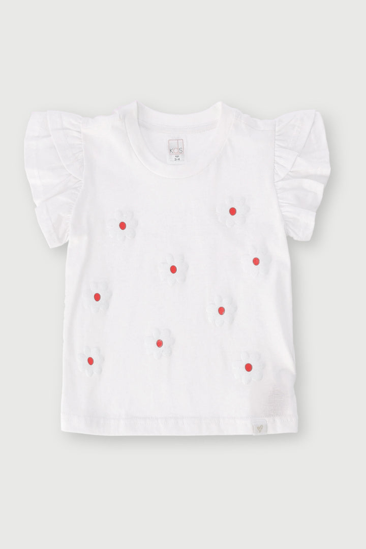 Pre-Girls Daisy Puff Frill Tee - White