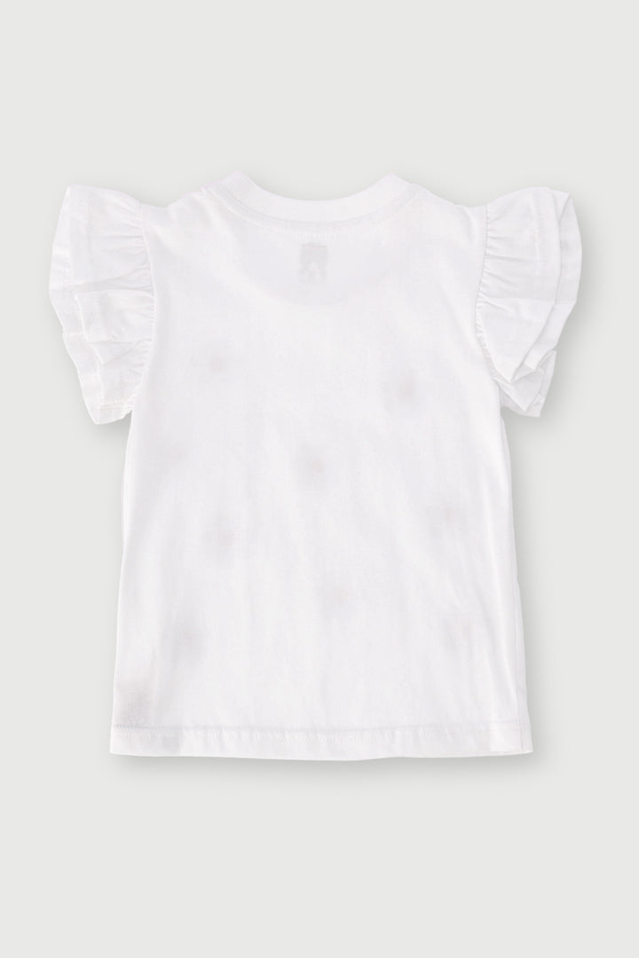 Pre-Girls Daisy Puff Frill Tee - White