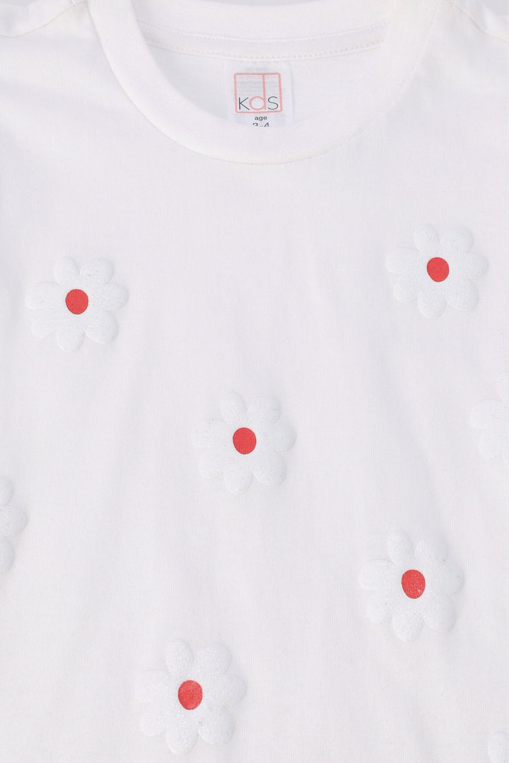 Pre-Girls Daisy Puff Frill Tee - White