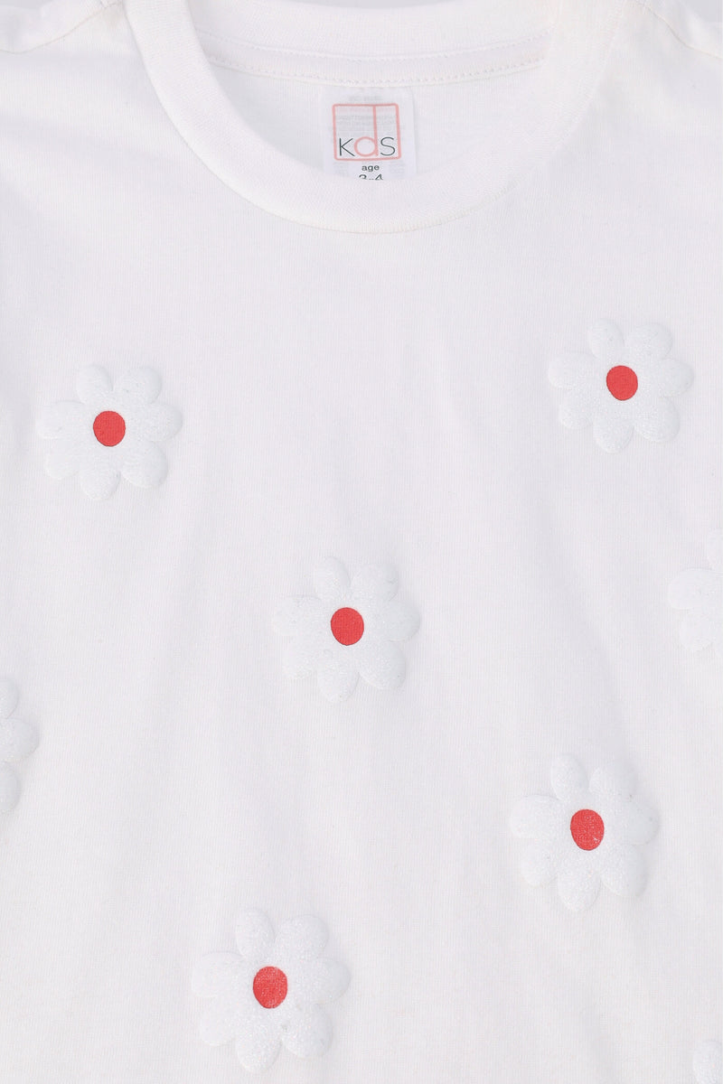 Pre-Girls Daisy Puff Frill Tee - White