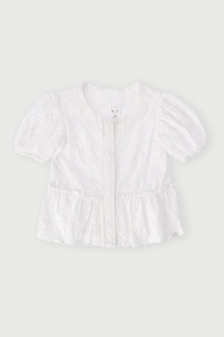 Pre-Girls Embroidered Peplum Top - White