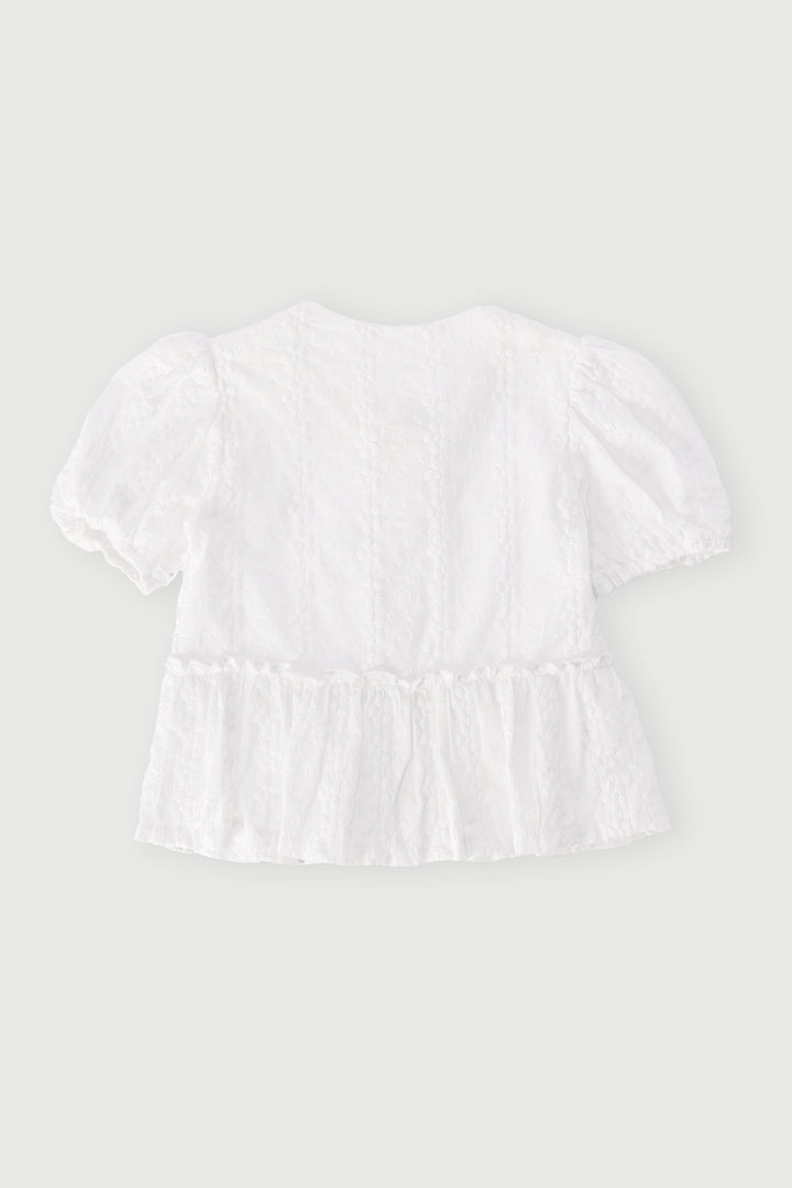 Pre-Girls Embroidered Peplum Top - White