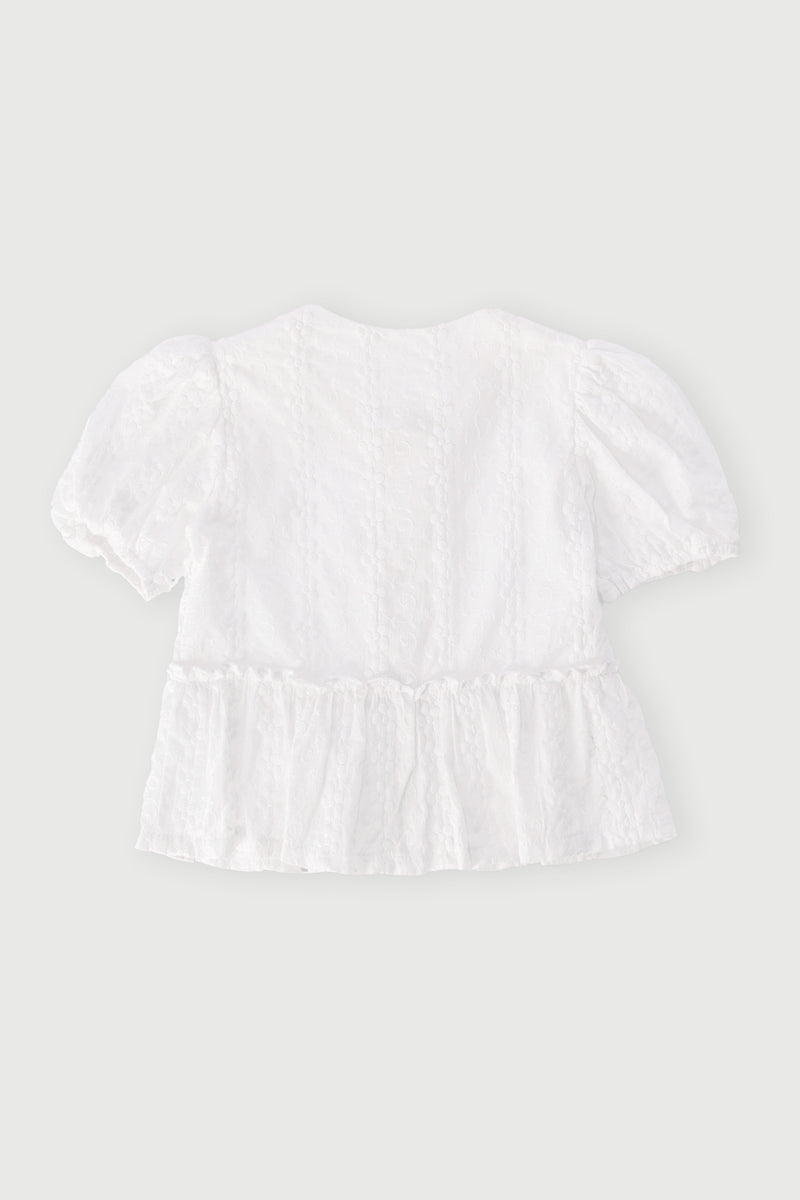 Pre-Girls Embroidered Peplum Top - White