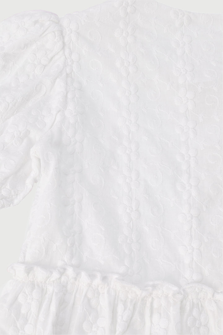 Pre-Girls Embroidered Peplum Top - White