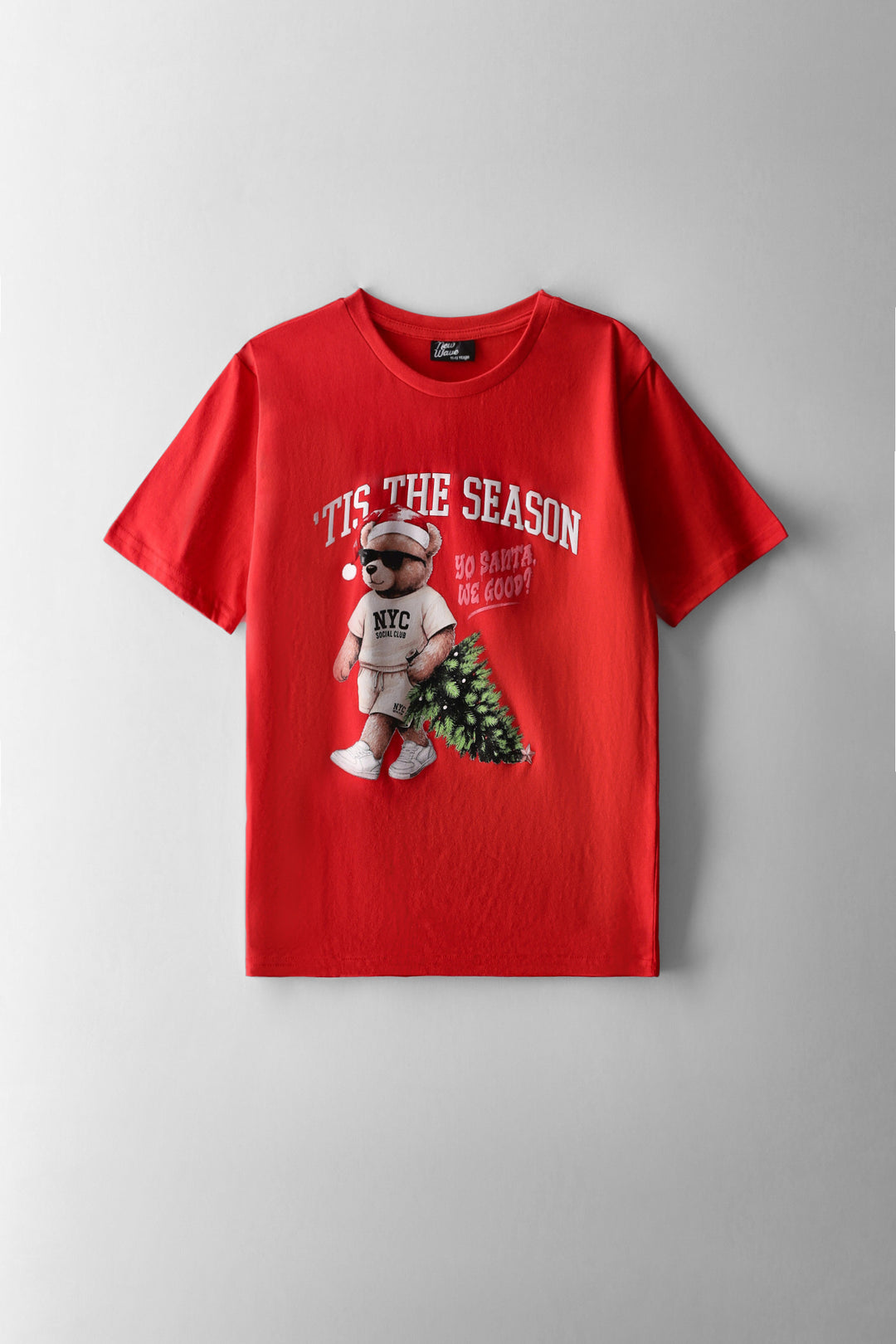 Boys Christmas Tree Teddy  Print T-Shirt - Red