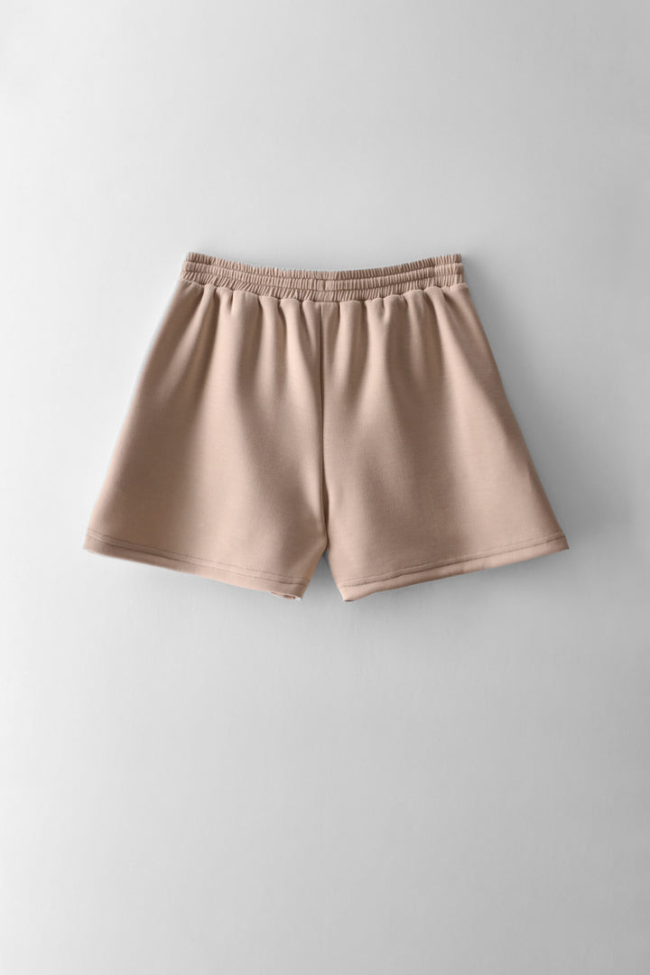 Girls Pintuck Pipping Scuba Shorts - Stone