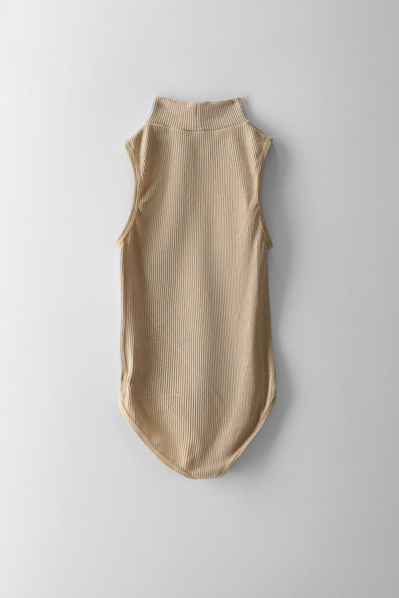 Girls High Neck Seamless Bodysuit - Stone