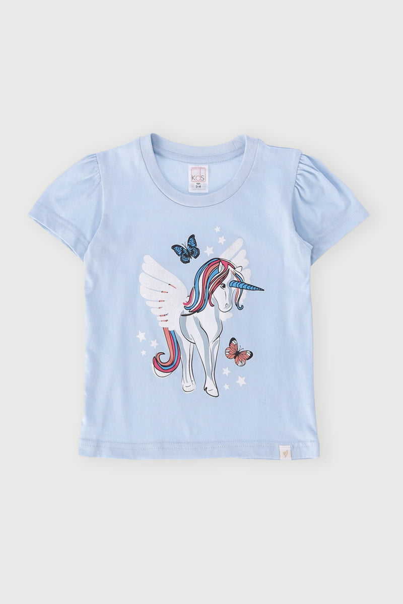 Pre-Girls Unicorn Tee - Sky Blue