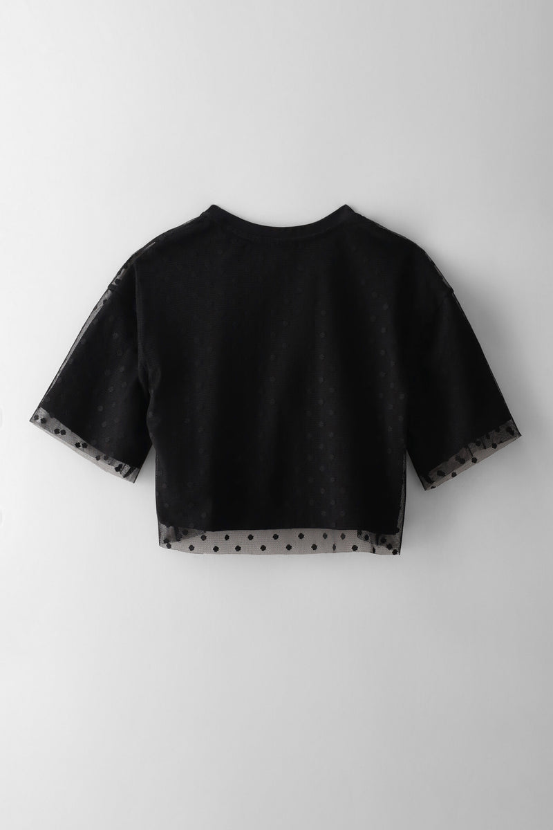 Girls Dobby Mesh Screen Tee - Black