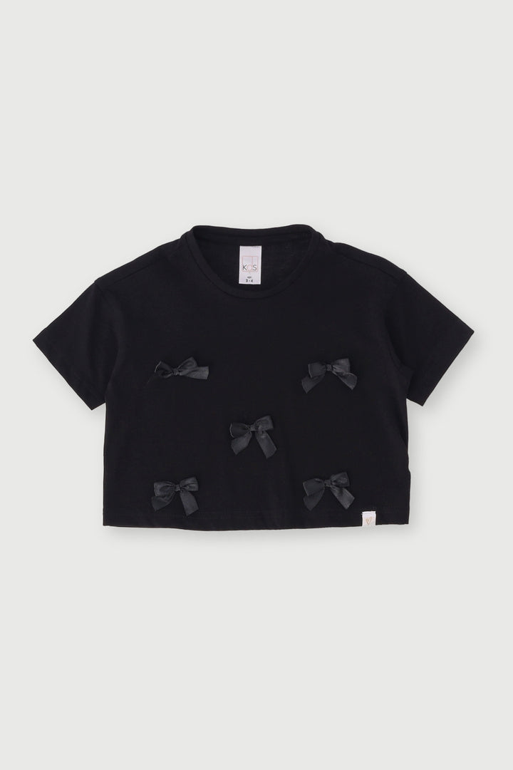 Pre-Girls Bows Boxy Tee - Black