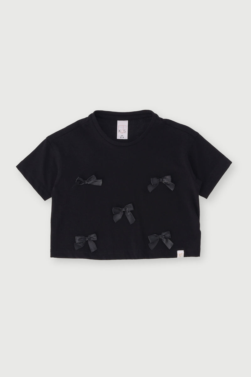 Pre-Girls Bows Boxy Tee - Black