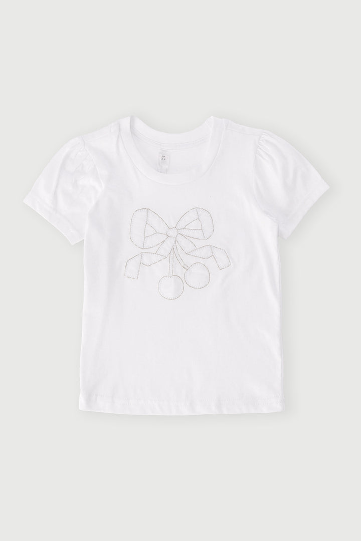 Pre-Girls Bow Applique Tee - White