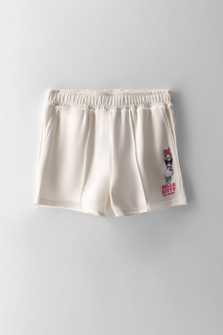 Girls Scuba Pintuck Short - Cream