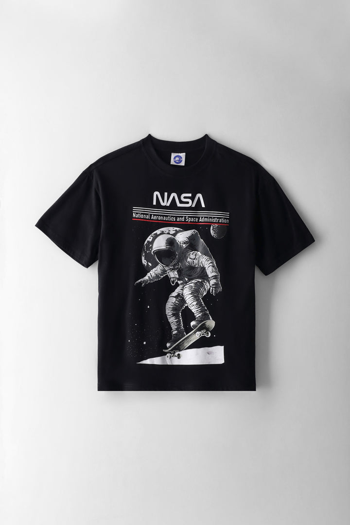 Boys Nasa Moon Skater Oversized T-Shirt - Black