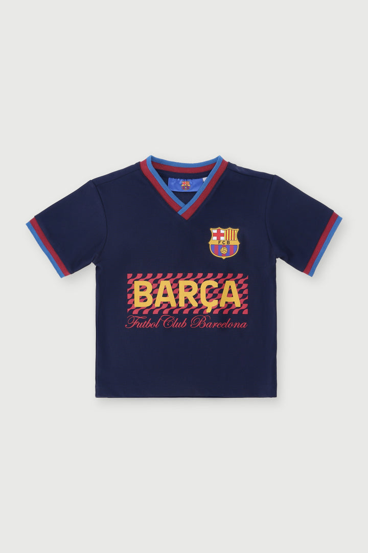 Pre-Boys Barca Sports Mesh Jacquard Rib Tee - Navy