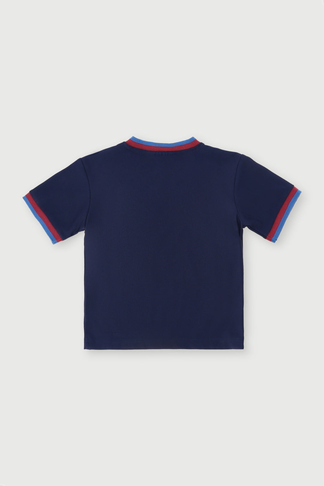 Pre-Boys Barca Sports Mesh Jacquard Rib Tee - Navy