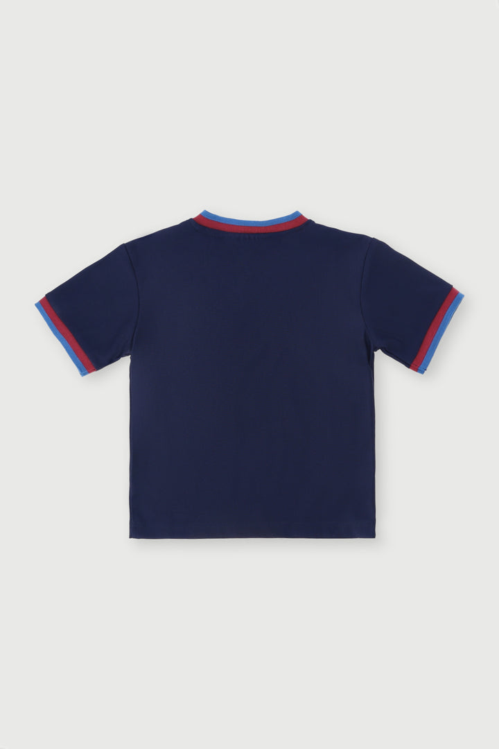 Pre-Boys Barca Sports Mesh Jacquard Rib Tee - Navy