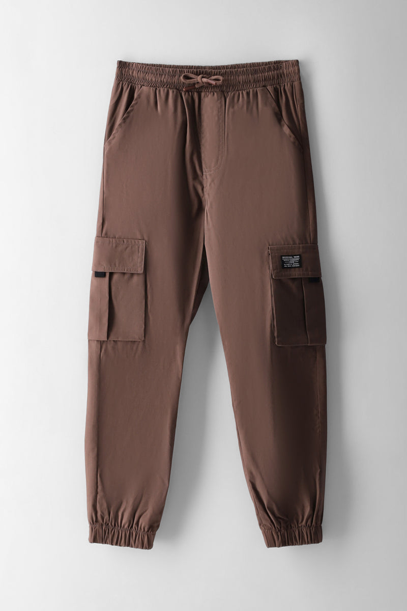 Boys Cotton Twill Cargo Jogger - Brown