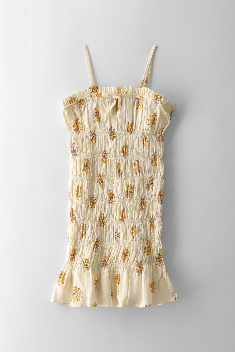 Girls Strappy Shirred Dress - Cream