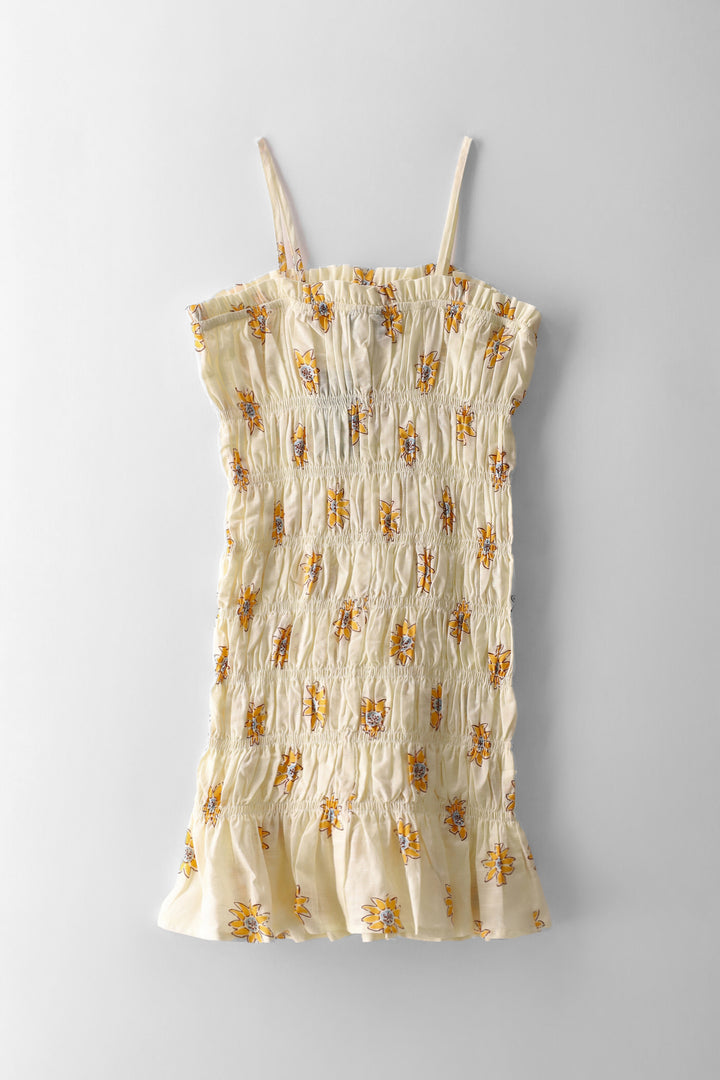 Girls Strappy Shirred Dress - Cream