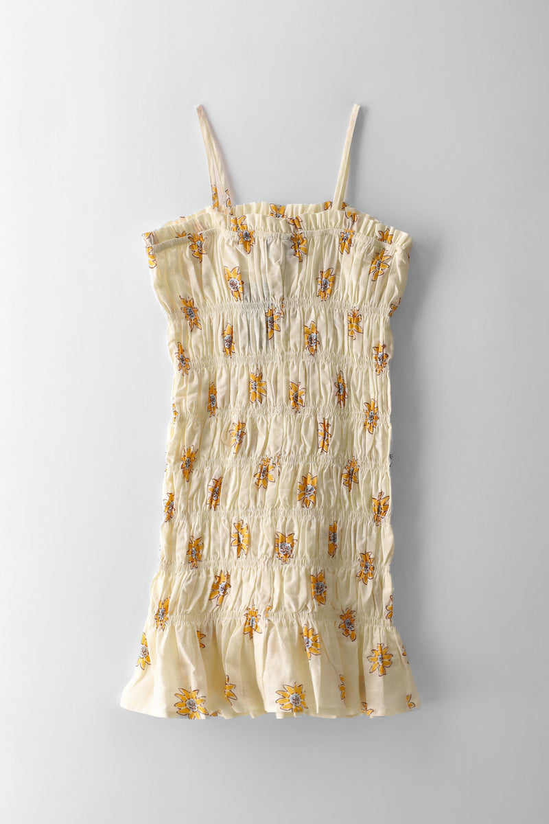 Girls Strappy Shirred Dress - Cream