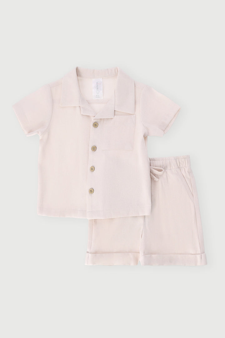 Baby Boys Shirt & Short Linen Set - Cream