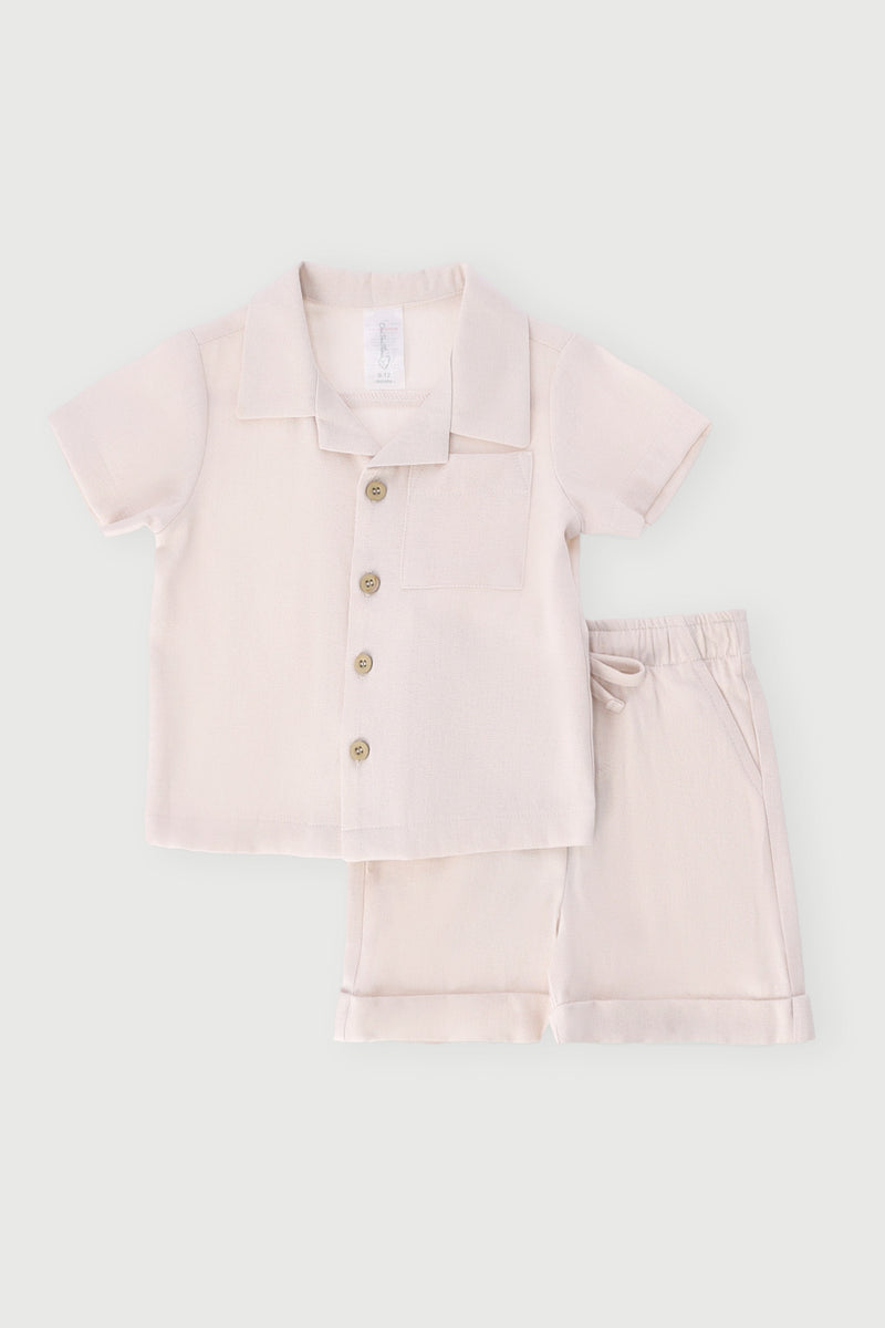Baby Boys Shirt & Short Linen Set - Cream