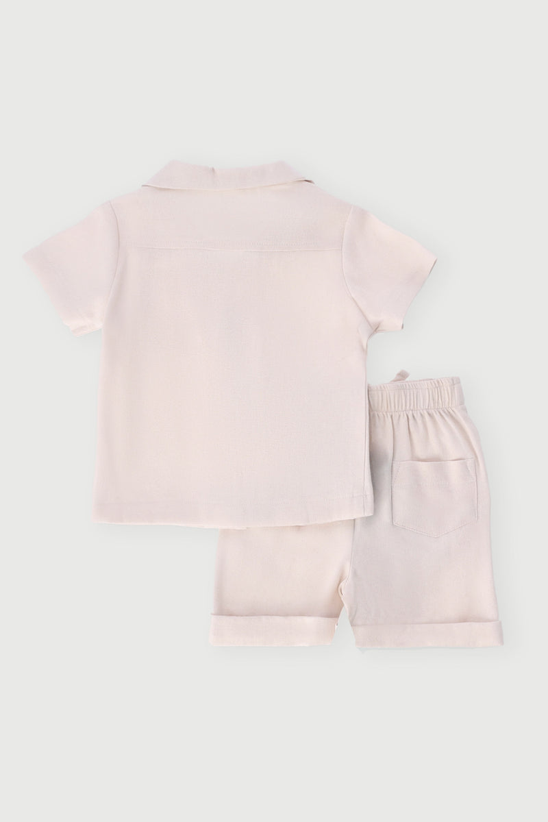 Baby Boys Shirt & Short Linen Set - Cream