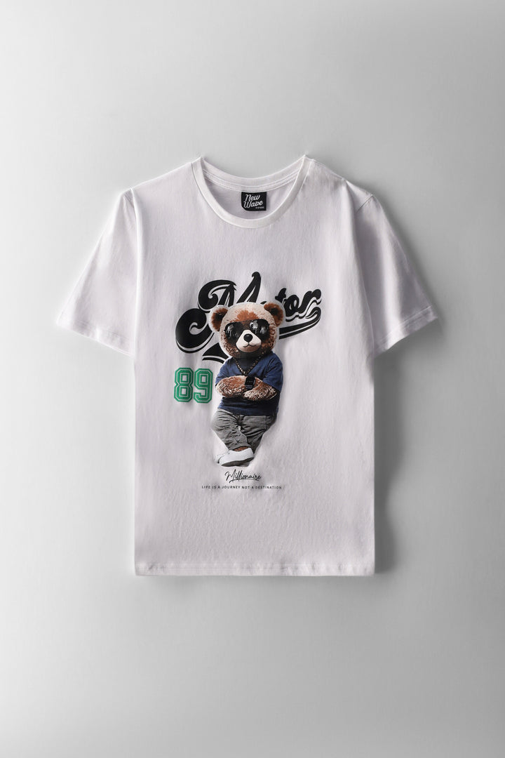 Boys Teddy Print T-Shirt - White