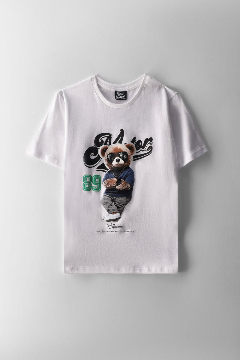 Boys Teddy Print T-Shirt - White