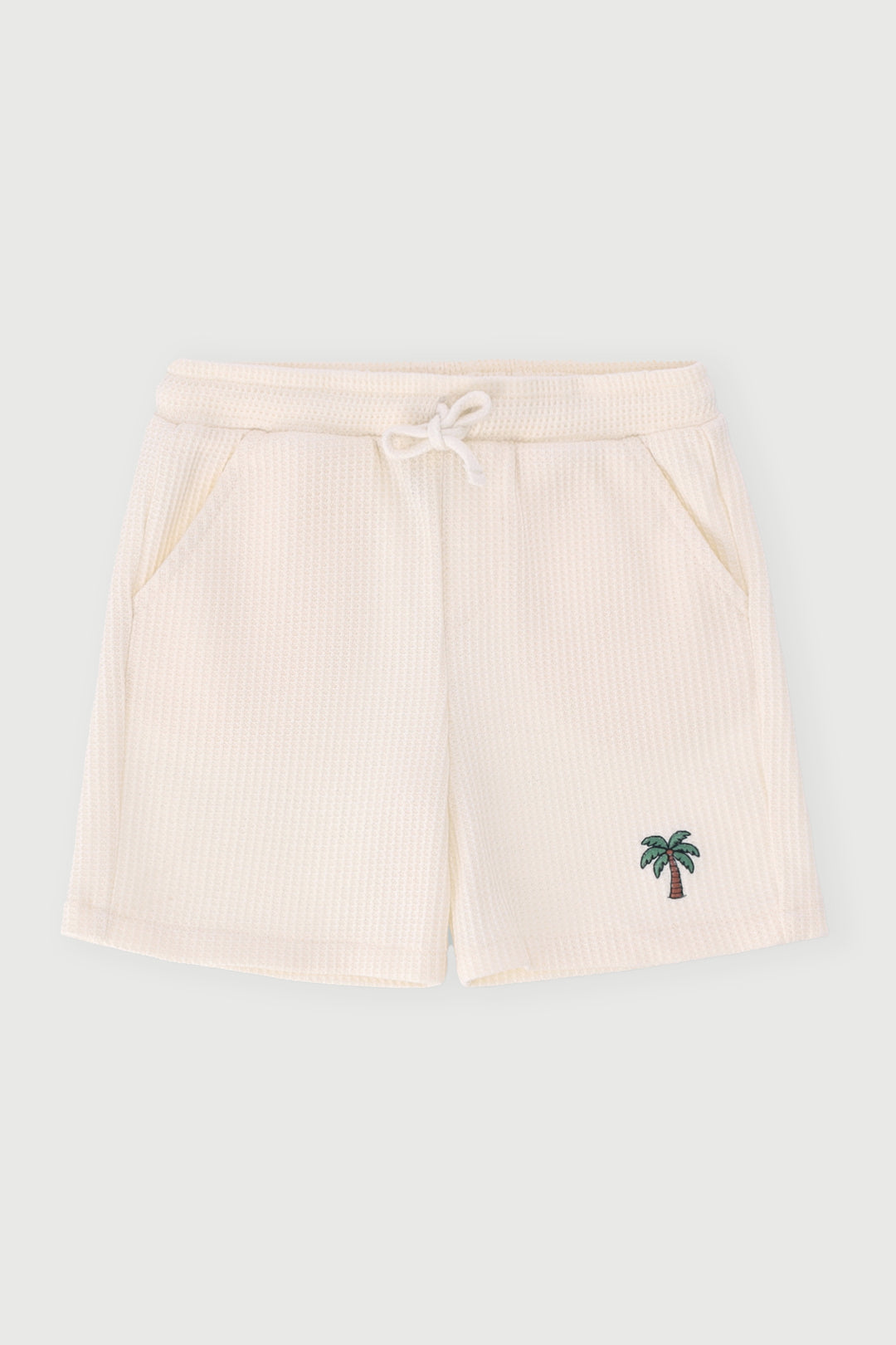 Pre-Boys Embroidered Waffle Short - Cream