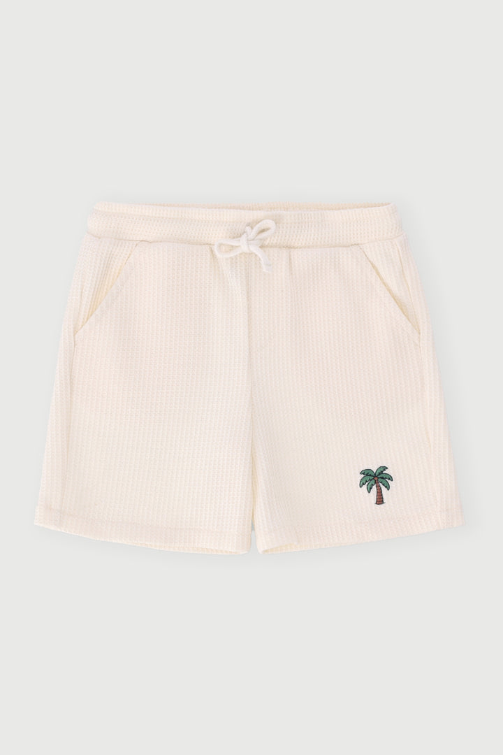 Pre-Boys Embroidered Waffle Short - Cream