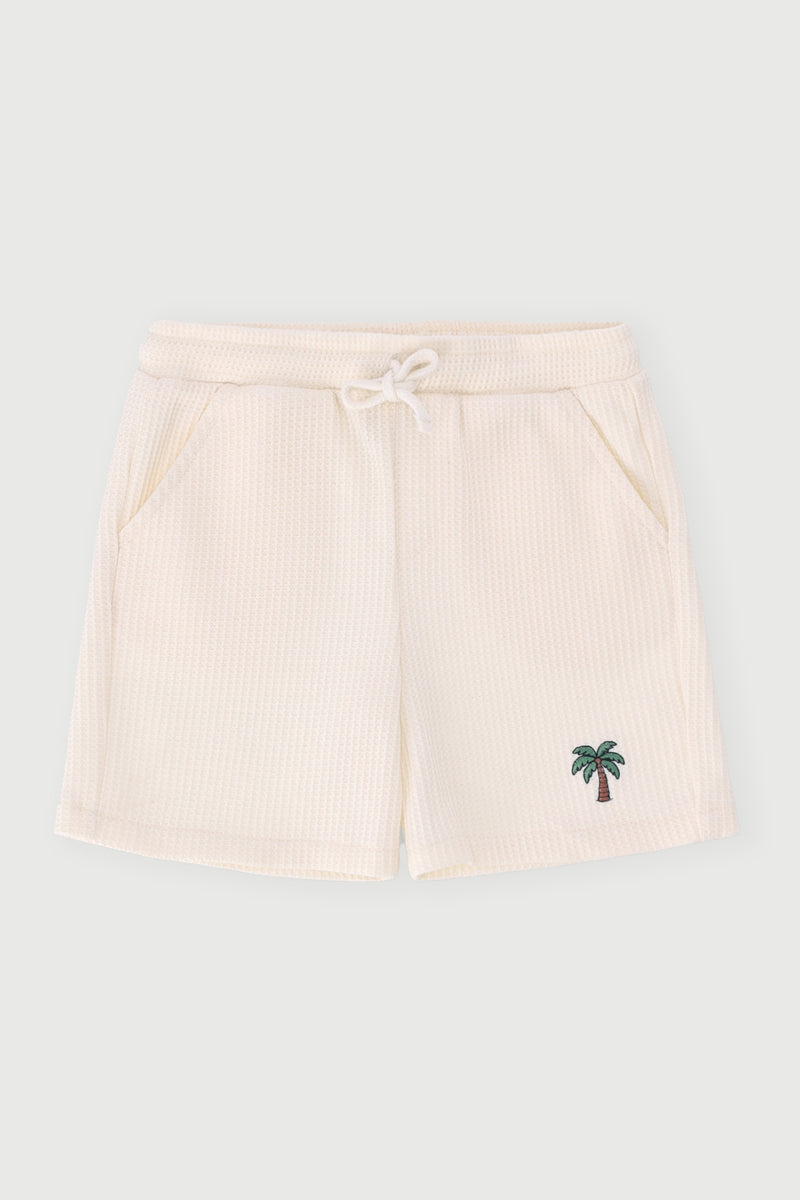 Pre-Boys Embroidered Waffle Short - Cream