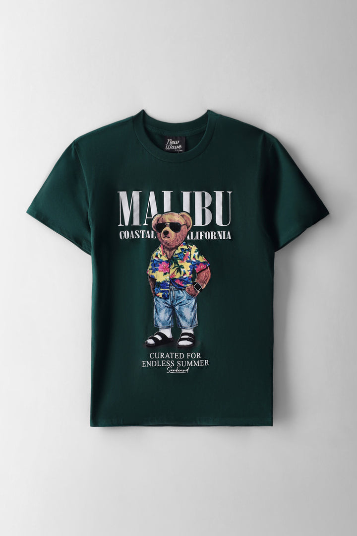 Boys Malibu Teddy Print T-Shirt - Green