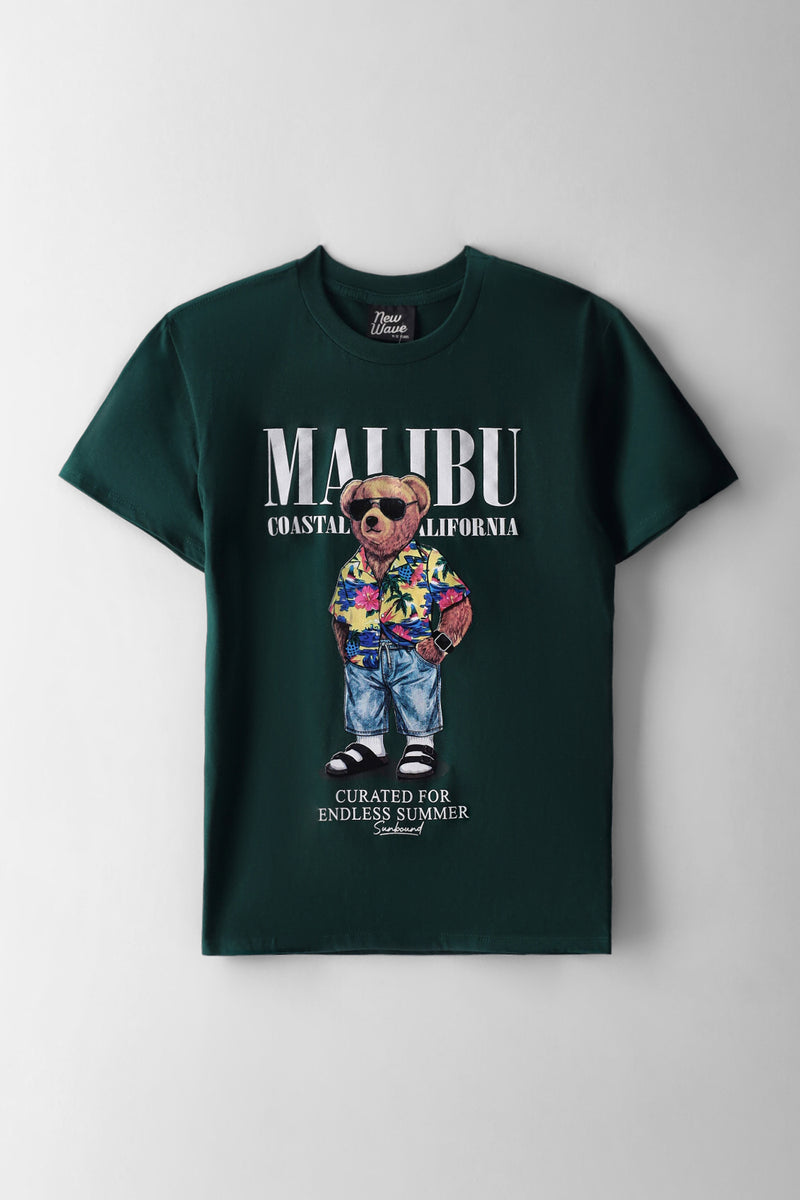 Boys Malibu Teddy Print T-Shirt - Green