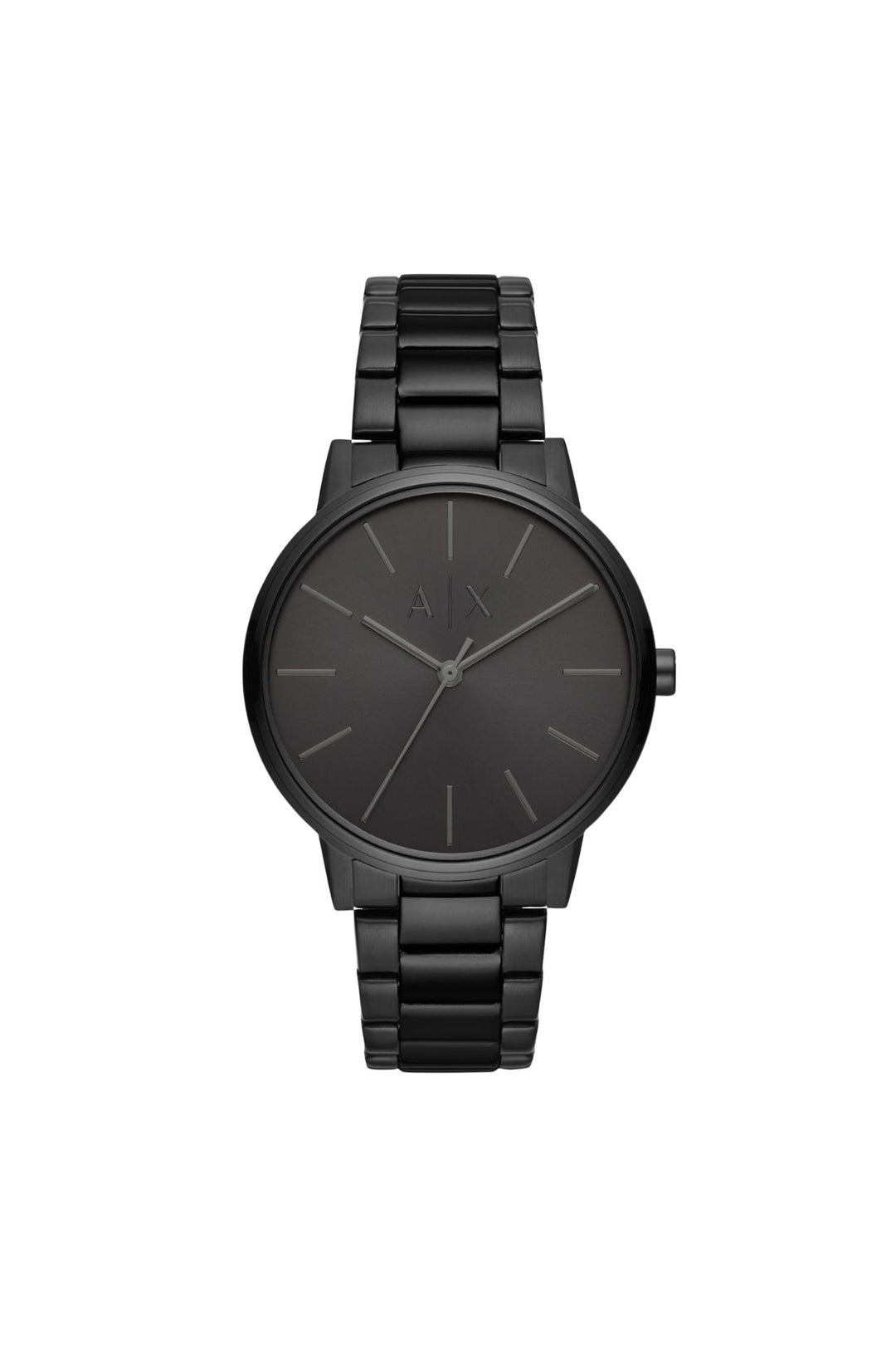 Mens Three-Hand Black Stainless Steel Watch