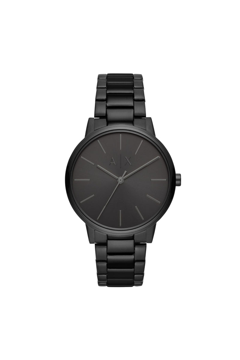 Mens Three-Hand Black Stainless Steel Watch