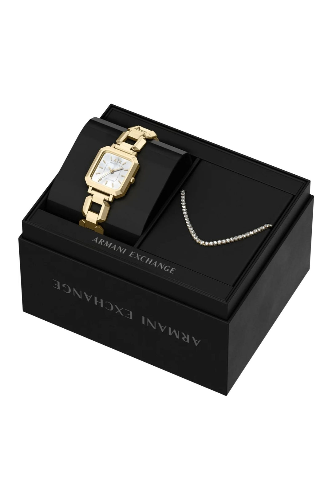 Ladies Three-Hand Gold-Tone Stainless Steel Watch And Necklace Set