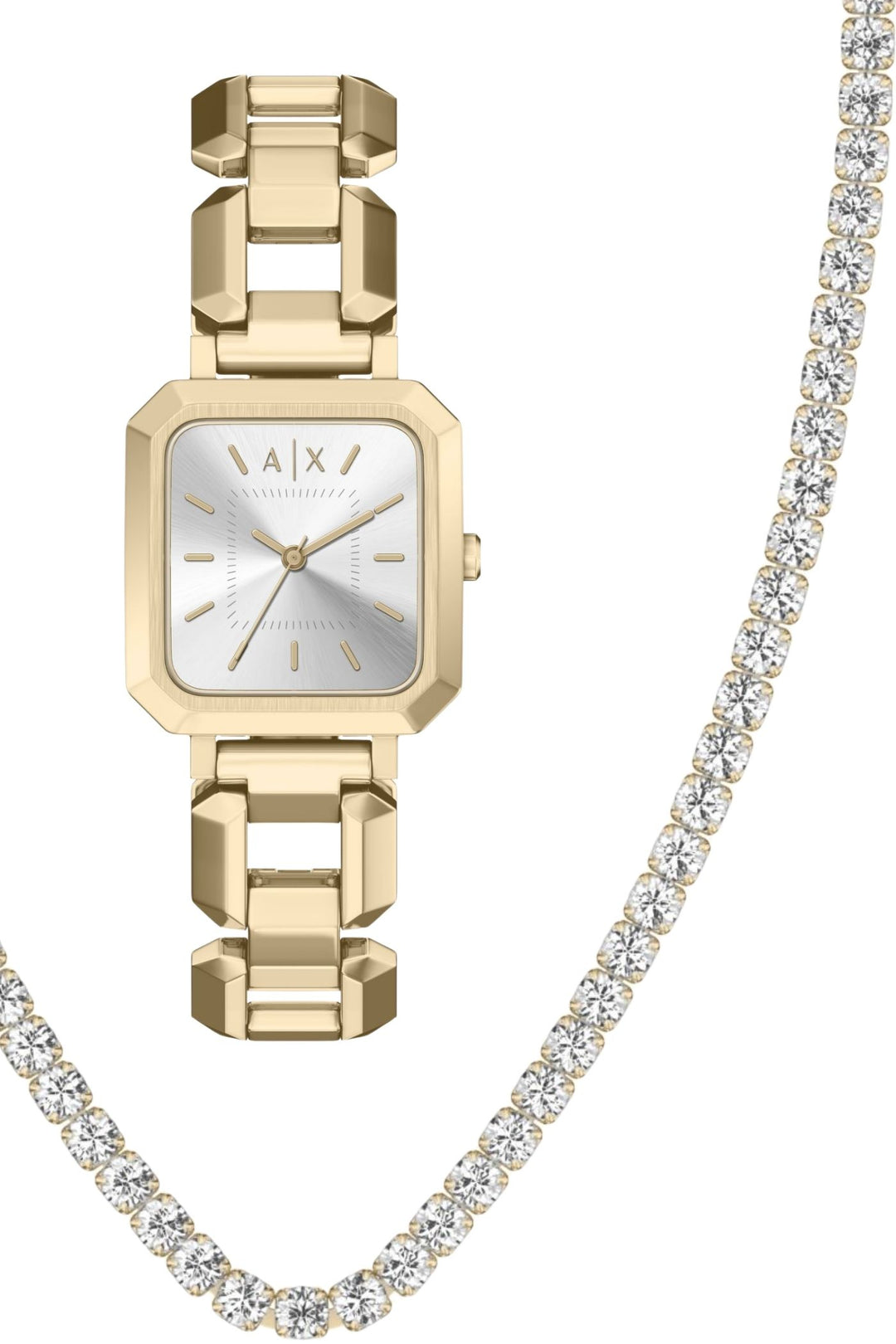 Ladies Three-Hand Gold-Tone Stainless Steel Watch And Necklace Set