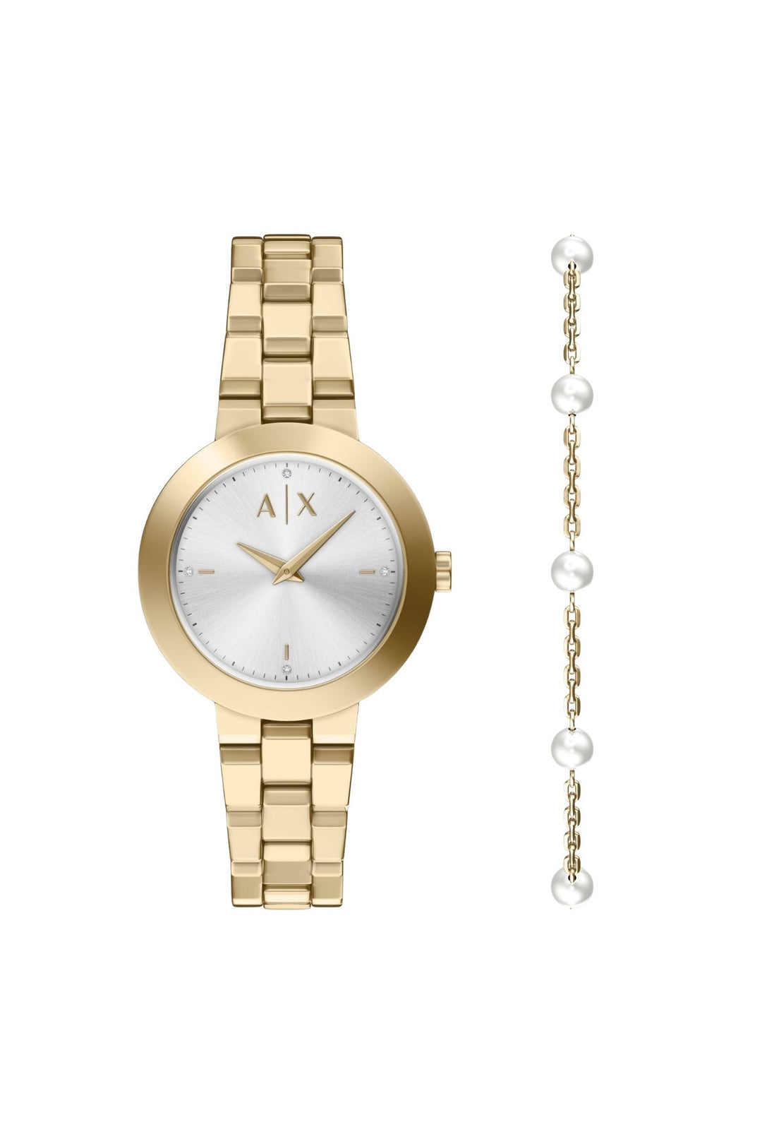 Ladies Two-Hand Gold-Tone Stainless Steel Watch And Bracelet Set