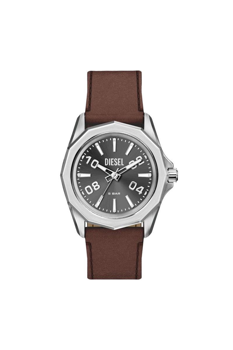 Mens Stinger Three-Hand Brown Leather Watch