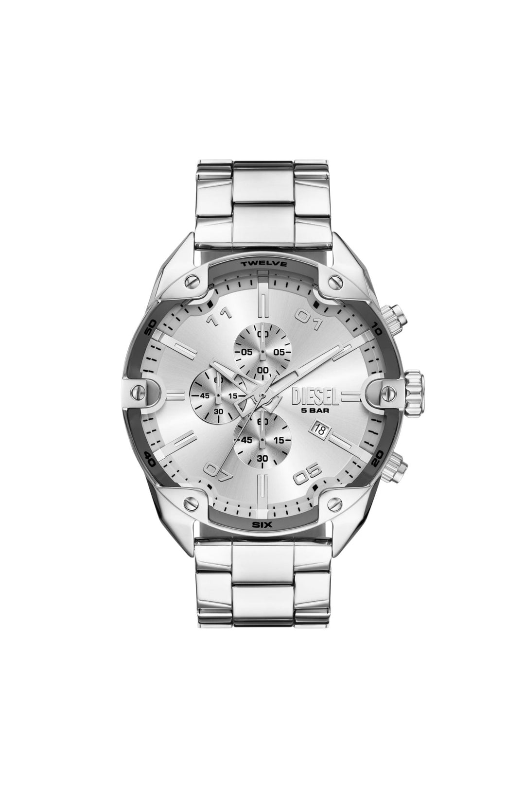 Mens Spiked Chronograph Stainless Steel Watch