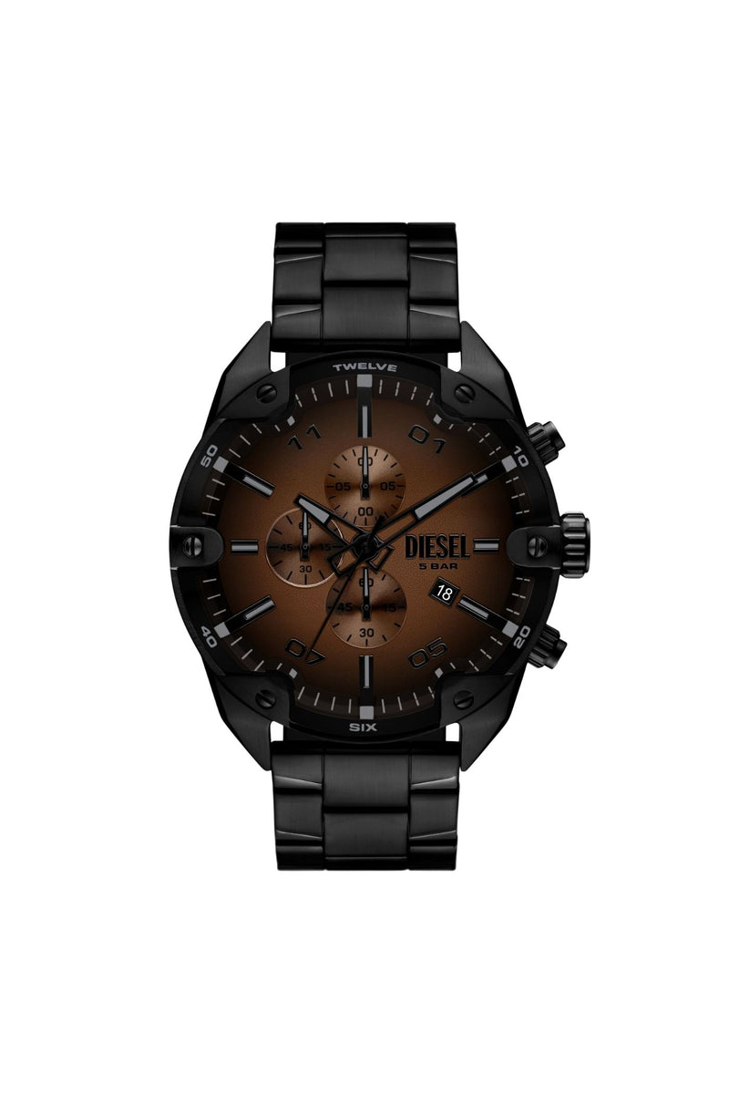 Mens Spiked Chronograph Black Stainless Steel Watch