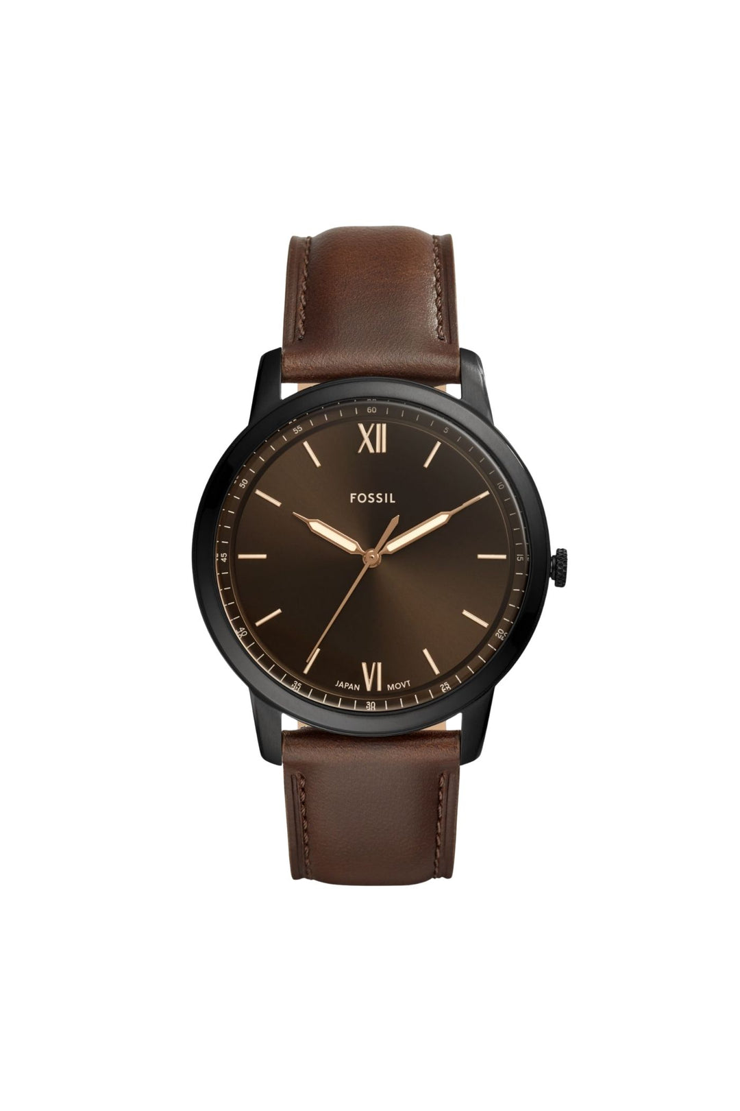 Mens Minimalist 44Mm Three-Hand Brown Leather Watch