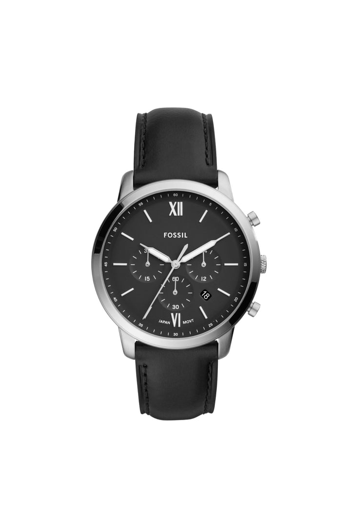 Mens Neutra 44Mm Chronograph Black Leather Watch