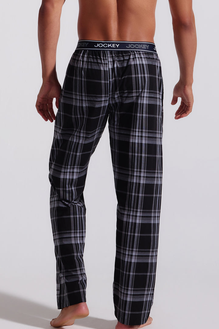 Woven Check Long PJ Pants - Black